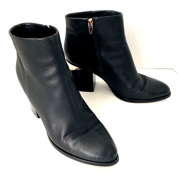 Alexander Wang Gabi Leather Ankle Boot Black Cutout Block Heel Rose Gold 41 11 - Picture 5 of 16